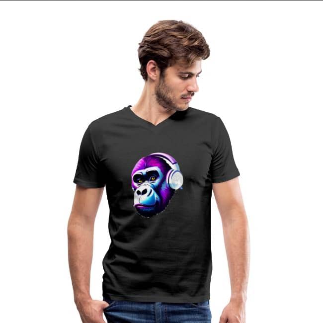 Gorilla mit Kopfhörer-Stanley/Stella Männer Bio-T-Shirt mit V-Ausschnitt